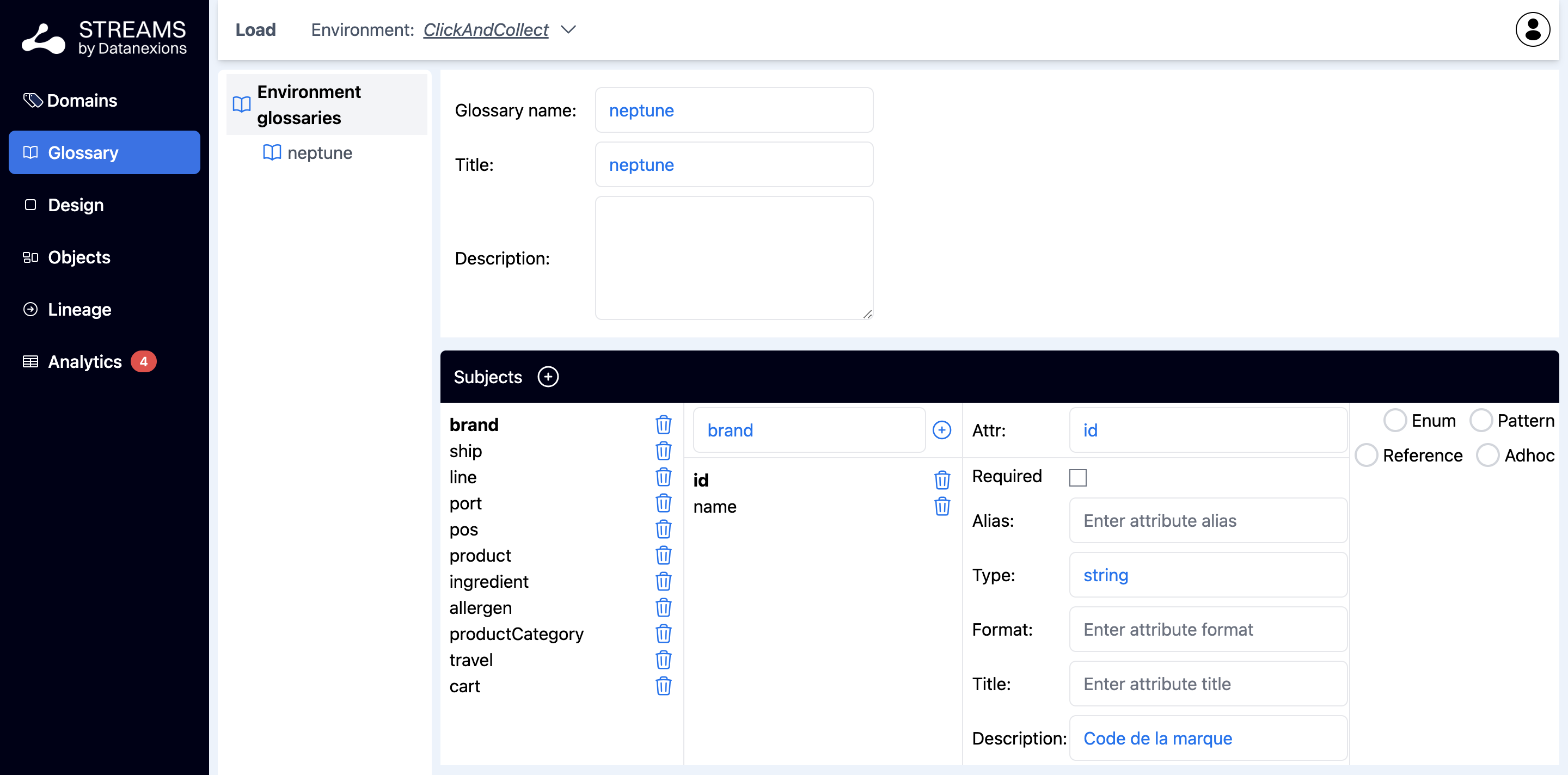 Glossaries – écran 3